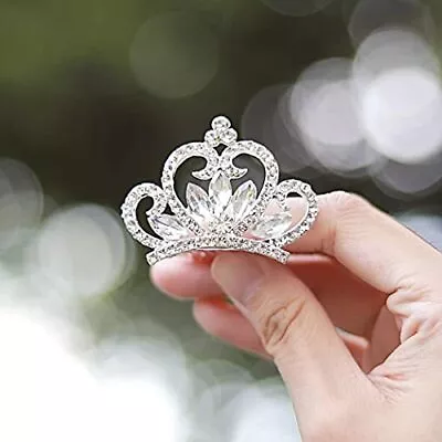 Princess Crown Comb Mini Crystal Rhinestone Silver Tiara Flower Hair Comb For... • $17.53