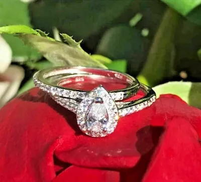 4Ct Marquise Cut Simulated Diamond Bridal Set Wedding Ring 14K White Gold Plated • $135