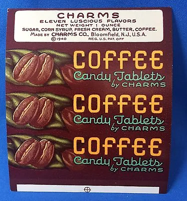 $34.95 • Buy 1942 COFFEE CANDY Tablets CHARMS Wrapper Label Bloomfield NJ Vintage Advertising