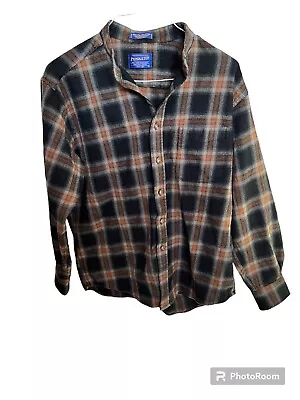 Vintage Pendleton Men's L 100% Wool Plaid Shirt Mandarin Collar - Small Hole • $28.95