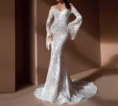 Elegant Lace Mermaid Wedding Dresses Applique Long Sleeves Sweetheart Bride Gown • $156