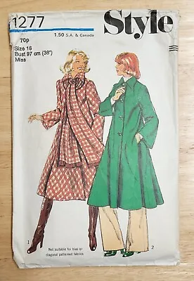£9.99 • Buy Style 1277 Misses Coat & Scarf Sewing Pattern Vtg 1975 Size 16 38  Bust Bias Cut