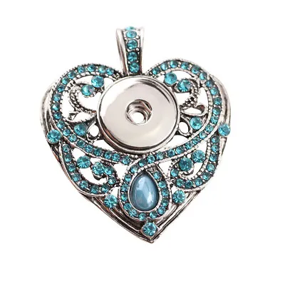 New Blue Crystal Heart Chunk Drill Snap Pendant Fit 18mm Snap Button Jewelry  • $1.99