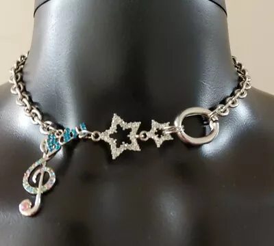 Silver Tone Adjustable Short Neckline Musical Note Stars Necklace • $7