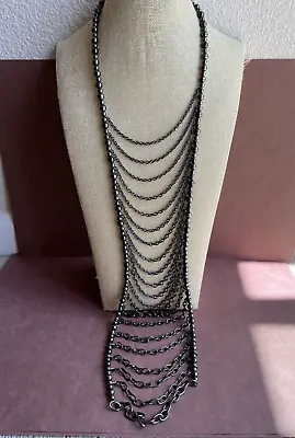 Unknown Mark Pewter Tone Extra Long Beaded Chain Ladder Necklace 48  • $50