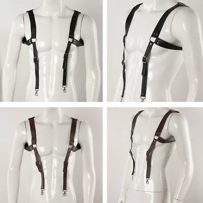 Vintage Leather Suspenders Braces Shoulder Strap Belt Adjustable Harness For Men • $14.58