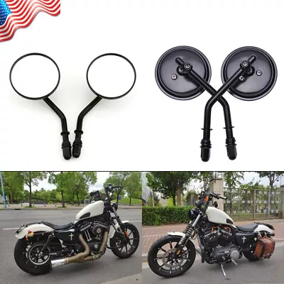 Motorcycle Black 3  Round Rear View Mirrors For Harley Cruiser Bobber Chopper • $29.48