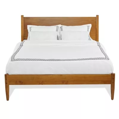 Maklaine Mid-Century Solid Wood Queen Panel Bed In Castanho Brown • $458.48