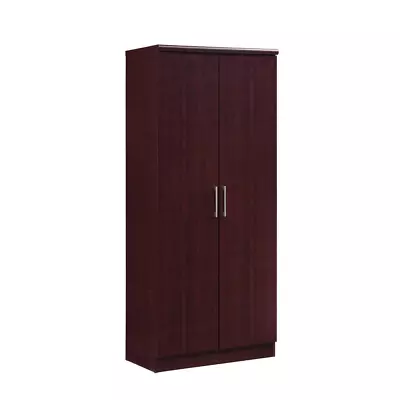 Mahogany Armoire 2 Door Brown Particle Board Freestanding Wardrobe 4 Shelves • $197.27