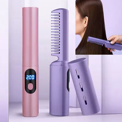 Hair Straightener Heated Electric Hair Comb Brush Portable Cordless Curler Comb • £11.99