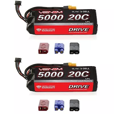 Venom 20C 3S 5000mAh 11.1V LiPo Battery With Universal Plug System X2 Packs • $129.98