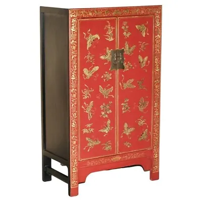 Fine Antique Chinese Butterfly Hand Painted Lacquered Large Side Table Cupboard • $2925.99