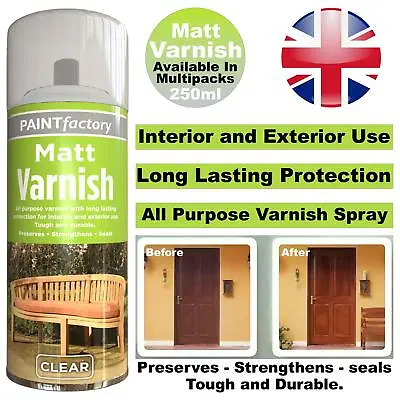 Clear Matt Varnish Spray All Purpose Exterior Interior Aerosol Can 250ml • £6.99
