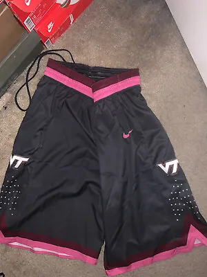 Nike Authentic Game Worn Virginia Tech Hokies Breast Cancer Shorts Rare Sz L • $75