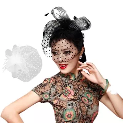 Womens Retro Point Mesh Veil Hat Solid Color Alligator Hair • $10.53