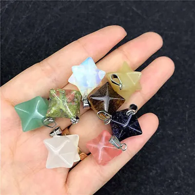 Natural Crystal Quartz Merkaba Star Sacred Geometry Star Chakra Healing Pendant • $2.29