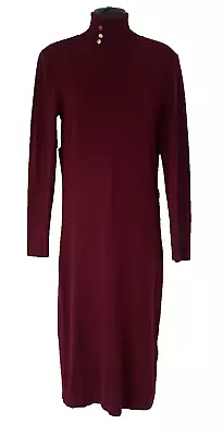 Karen Millen Oxblood Fine Knit Roll Neck Midi Jumper Dress Size Medium Uk 10 12 • £29.99