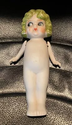 Vintage 7  Ceramic Doll - Made In Japan Jointed Arms Green Painted Hair • $5