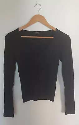 Kookai Long Sleeve Crop V Neck Knit Black S  100% Wool • $25