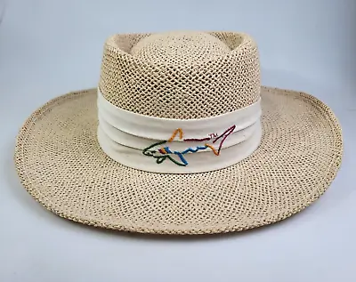 Vintage Greg Norman Signature Straw Hat One Size - White Logo Wrap Shark Golf • $18.99