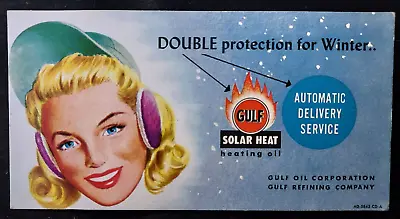 Old Advertising Blotter Gulf Solar Heat Heating Oil Gulf Refining Woman Earmuffs • $14.25