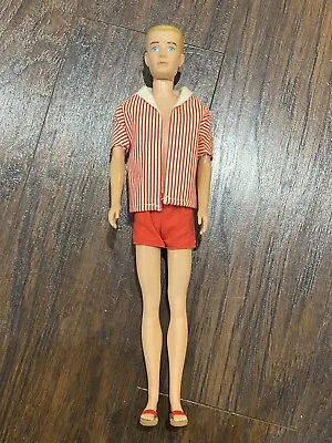 Vintage 60s Ken Doll Blonde Painted Hair Straight Legs Barbie Swimsuit Sandals • $45