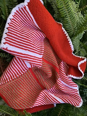 New Hand Knitted Cot Pram Blanket Knee Rug Red Green White Rabbitohs • $18