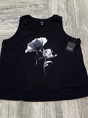 Simply Vera Vera Wang Plus Size Ribbed Black Tank Top With Love Flower • $16.99