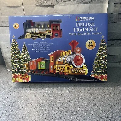 Deluxe Christmas 14 Pcs Train Set Realistic Sounds & Light Carriages Track Xmas  • £18