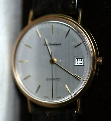 Le Cheminant  Mens Swiss Made Quartz Watch Vintage White Dial 33mm 9ct Gold Case • £200