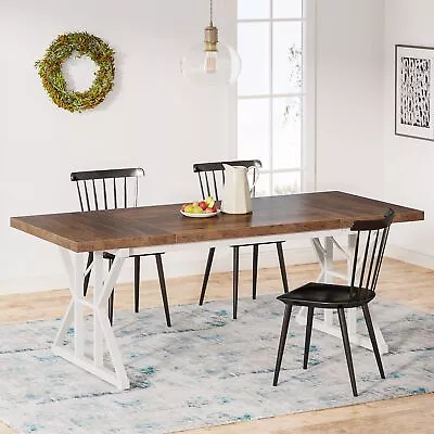 Rustic Rectangular Dining Table 6-Person Farmhouse Long Kitchen Table Wood&Metal • $188.58