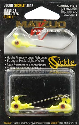 3 Packs Matzuo SSMJ118-3 Boshi Sickle Jigheads 1/8 Oz. Chartreuse 3/0 Jig Heads • $11.99