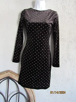 H&M XS Black Velvet Club Dress Silver Beads Low Back Long Tapered Sleeves Sexy • $12