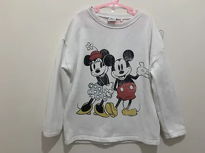 Girls Next Off White Disney Mickey Minnie Mouse Sweatshirt Jumper 7yrs❤️ • £5.80