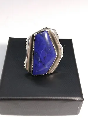 Vintage Navajo Sterling Silver Lapis Lazuli Mens Ring Signed DAN NIETO Size 6.5 • $429.99