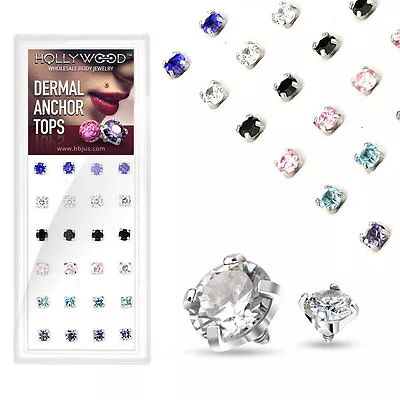 24 Pcs 6 Colors CZ Gems Prong Set Surgical Steel Micro Dermal Anchor Top 14g • $29.95