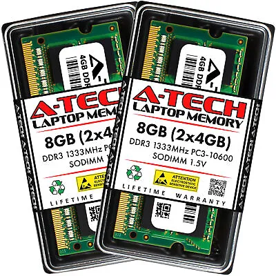 A-Tech 8GB 2 X 4GB PC3-10600 Laptop SODIMM DDR3 1333 MHz 204pin Memory RAM 8G 4G • $19.98