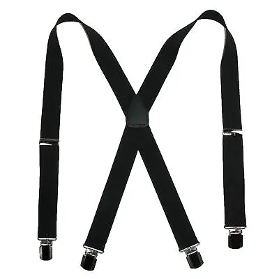 New CTM Men's Elastic With Anti Slip Pin Clip 1 1/2 Inch Solid Suspenders • $21.94