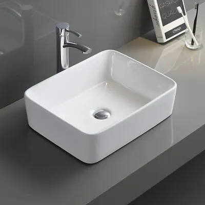 £18.99 • Buy Bathroom Counter Top Ceramic White Basin Cloakroom Gloss Wash Sink Rectangular