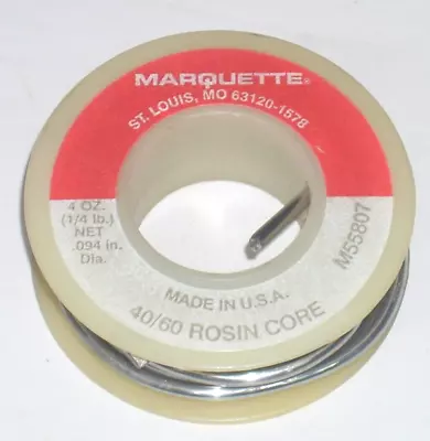 Marquette M55807 Rosin Core Solder 40/60 Tin Lead .094 Dia Wire USA Made 4 Oz • $8.99