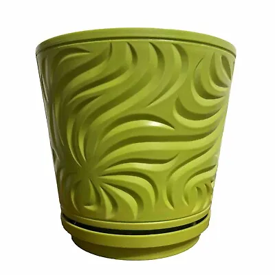 Vintage Green  Plastic Planter With Saucer Mid Century Modern Flower Pot • $34.99