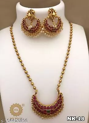 Indian Bollywood Matte Finish Temple Mala Necklace Ethnic Jewelry Set • $15.97