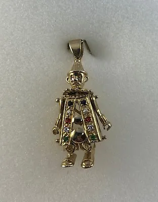 9ct Gold Cubic Zirconia Movable Clown Pendant  4.2cms  Drop Inc Bale   6.4g  NEW • £289.90