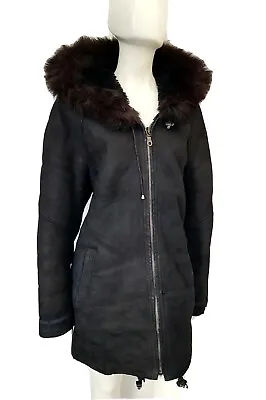£124.99 • Buy Real Sheepskin Shearling Vintage Lady's Hooded Coat Jacket Sz 16 18 20
