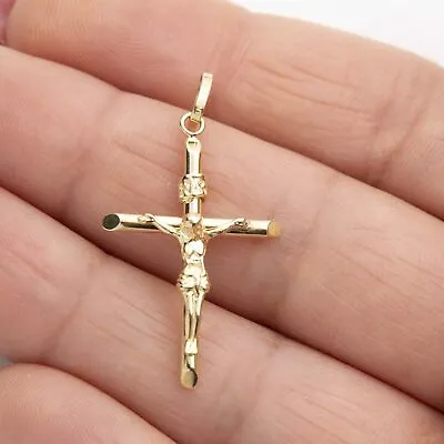 1 3/8  Jesus Crucifix Cross INRI Pendant Real 10K Yellow Gold • $93.49