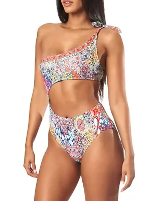 LA MODA CLOTHING One Shoulder Cutout One Piece Swimsuit In River Bed Size L • $60