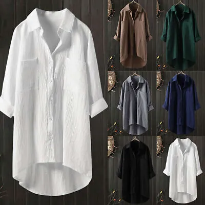 Plus Size Women Cotton Linen T Shirt Dress Ladies Baggy Oversized Blouse Tops • £11.69