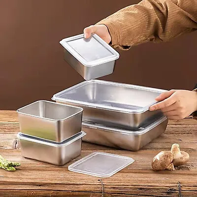 Stainless Steel Square Plate With LidThickened Metal Dish Plate For Food • £12.98