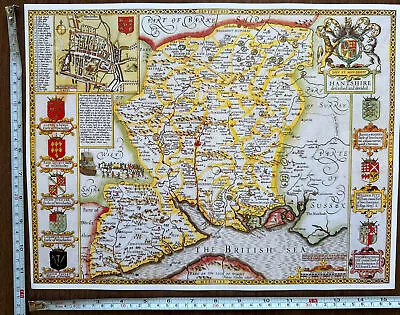 £12 • Buy Old Antique Tudor Poster Map Hampshire: Speed 1600's 15.5  X 12  Reprint