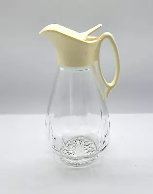 Vintage Creamer/Syrup Glass Pitcher Dispenser Ivory Plastic Lid Spout 20 Liq Oz • $5